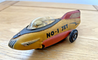 Asahi Toy Co - Ein seltener runder Rennraketen-Autojet aus Weißblech Nr. 1 - 50er Jahre - Reparatur
