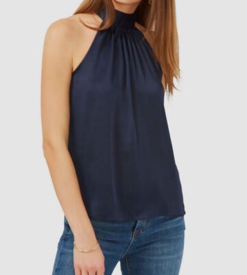 Women Blue Halter Neck Satin Top Plus Size 2X