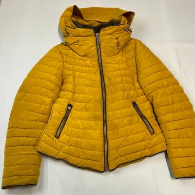Zara Basic Yellow Puffer Jacket Coat Womens Full Zip Size S