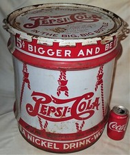 ANTIQUE 1941 WW II USA PEPSI COLA SODA SYRUP DRUM STEEL METAL ART STAND SIGN CAN