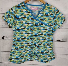 Koi by Kathy Peterson Medical Scrub Top Womens Small Butterflies Short Sleeve