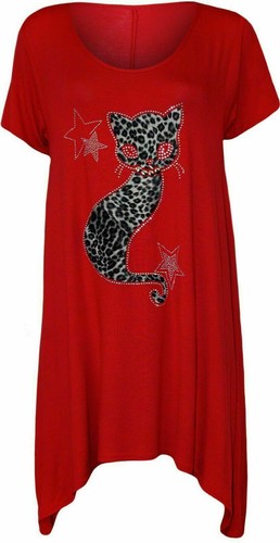 Ladies Cat Stud Sequin Hanky Hem Tunic Top Short Sleeve T Shirt Top UK 14_28 - Picture 5 of 12