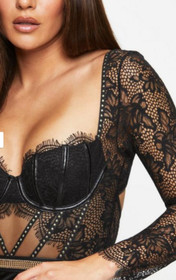 Ann Summers Tiana Dress PU Leather and Lace  Size 12 Black RRP &pound;46