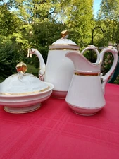 White Gold Trim tea- coffee set, creamer and sugar bowl
