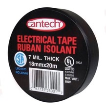 6 Rolls of Black Vinyl Electrical Tape By Cantech 3/4" x 60' 7 Mil