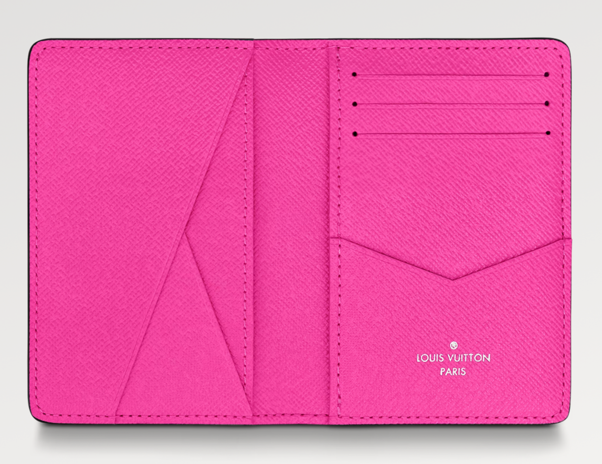 折りたたみ財布 Louis Vuitton Pocket Organizer Pink Louis Vuitton Taiga Taigarama Fuchsia Pink Monogram Logo