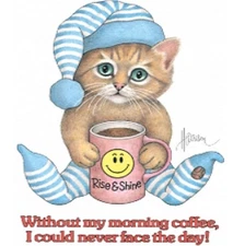 Cat Shirt, Sleepy Cat Needs Morning Coffee To Face Day, Funny Kitten Shirt