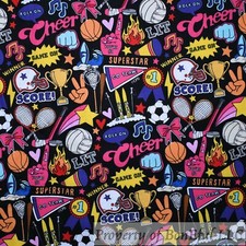 BonEful FABRIC FQ Cotton Quilt Black Rainbow Girl Cheer Bow Sport Volleyball Kid