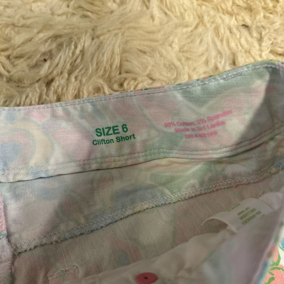 Pantalones Cortos Lilly Pulitzer Clifton Talla 6 Mentón Rosa Verde Paisley Puños Mono Foto 4 de 4