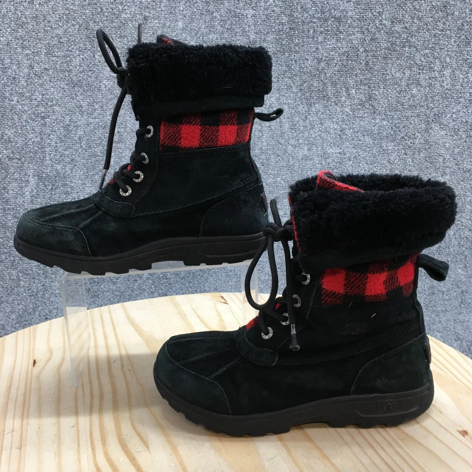 Botas UGG Juveniles 3 Buttle 2 Redwood Nieve Negro Rojo Cuero Buffalo Check 1019797K Foto 2 de 4