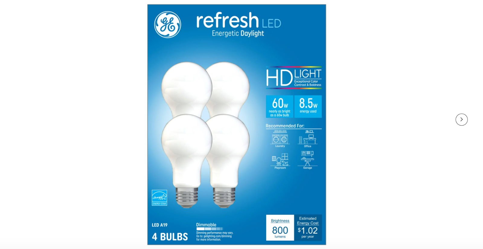 GE Refresh HD LED Light Bulbs, 60 Watt, Daylight, A19 Bulbs, Medium