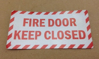Caution Fire Door Keep Closed Safety Sticker Sign 5'' x 2-1/2'' Reflective Silver