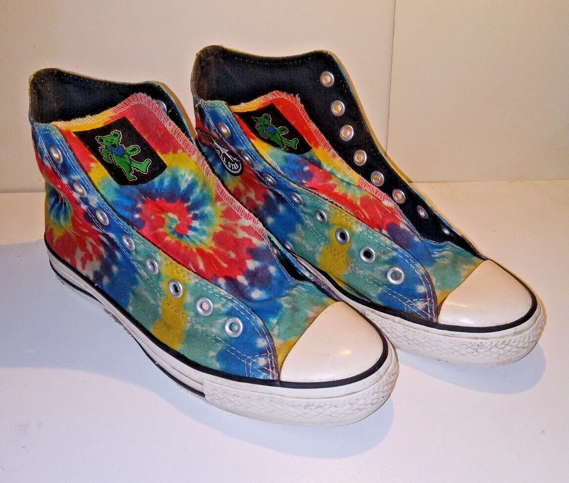 Grateful Dead Dancing Bears Tie Dye Converse High Top Chucks Sneakers Size 8