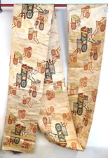 Long Vintage Silk Brocade Obi w/Stamp Mark, Gold Silver Threads, 164 x 12.75 in