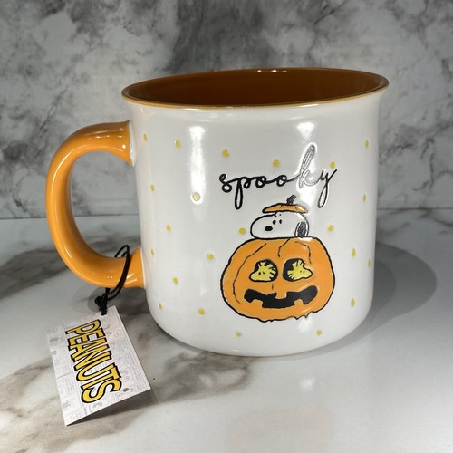 Peanuts Halloween Snoopy Woodstock Pumpkin Jack O Lantern Large Ceramic Mug NWT - Picture 2 of 5