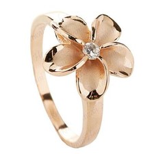 Hawaiian 15mm Plumeria With Cubic Zirconia Ring in Rhodium Sterling Silver .925