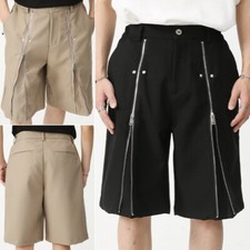 Pantaloni Corti Da Uomo Con Cerniera Dritti A Gamba Larga Con Tasche Casual
