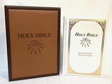 Holy Bible Dove of Peace King James Edition White Bible With Wooden Box.