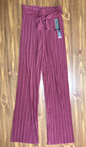 New Mix Trouser Fit Pants Womens S Pink Elastic Waist Stretch Pleated Wide Leg