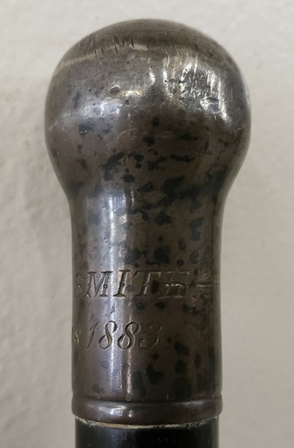 Bastón para caminar victoriano inglés de madera ebonizada con mango de plata de ley 1883 - Imagen 7 de 8