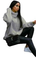 Women Polo Neck Knitted Jumper Ladies Chunky High Roll Baggy Oversized Top Dress