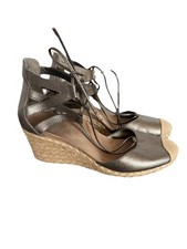Vionic Aruba Calypso Espadrille Wedge Jute Pewter Metallic Leather Sandal Size 9