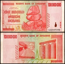 Zimbabwe 100 Million Dollars, 2008, P-80, Used