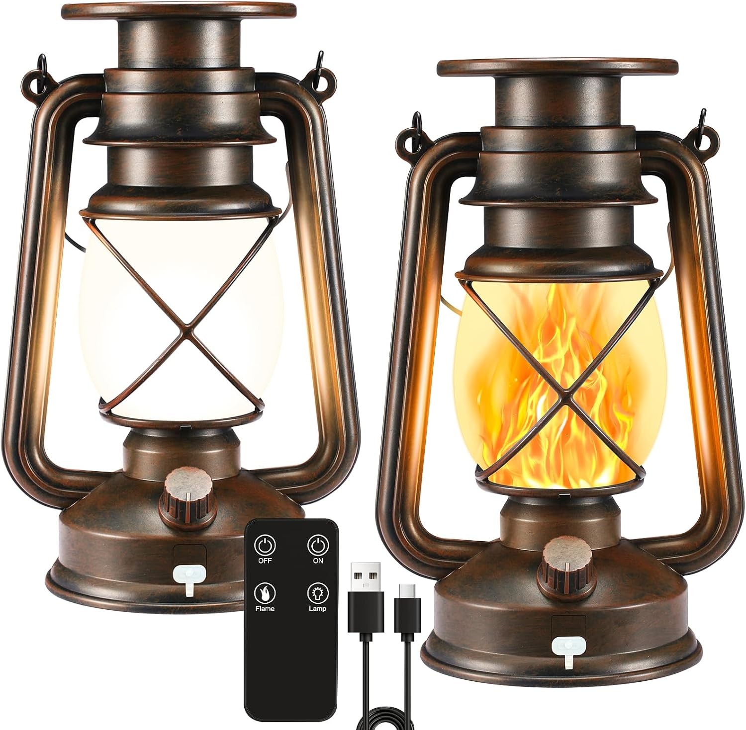 Solar Lantern Outdoor, Hanging Solar Lights Flickering Flame LED Vintage Lanter