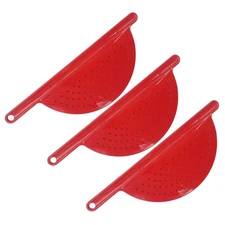 Handy Housewares Red Handheld Pot Strainer Pasta Noodle Drainer w/Handle 3-Pack