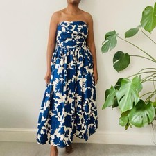 Image of H&M Blue/Cream Floral Print Strapless Maxi Dress Size 10 BNWT