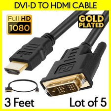5x 3FT DVI Male to HDMI Male Adapter Cable Connector Converter Cord TV Monitor