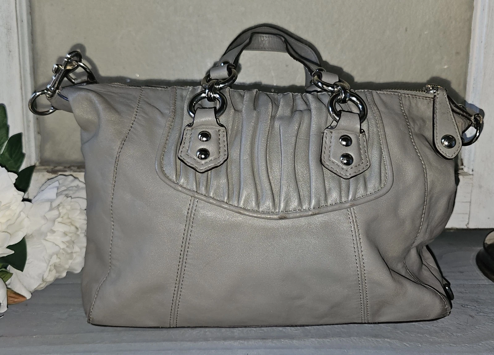 Borsa Coach Ashley vintage in pelle grigia 60149 F15455 rosa interno carina!