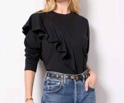 Nation Ltd farrah flounce top Rufffle Black Size XS Long Sleeve