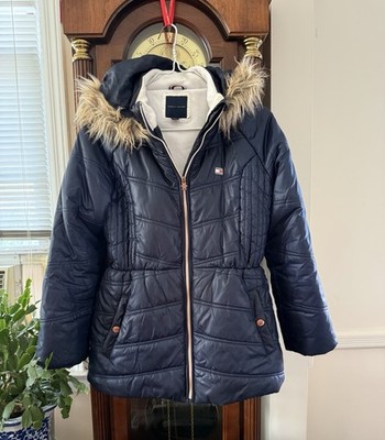 Tommy Hilfiger Girls Dark Blue Puffer Jacket Windbreaker Coat Hooded  14/16 L