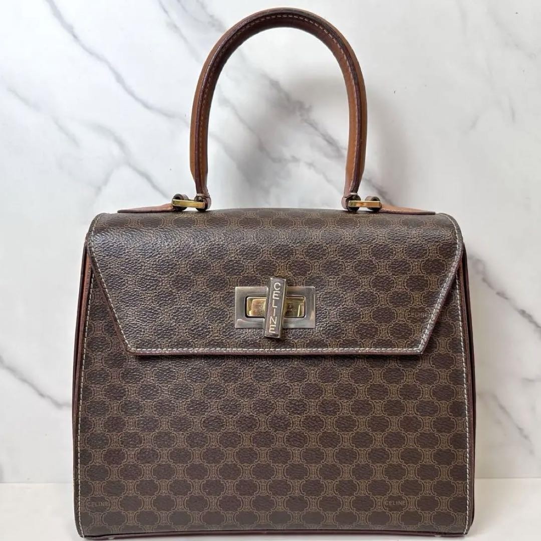 CELINE Macadam Turnlock Handbag with Gold Hardware  