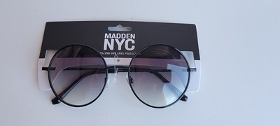 Madden NYC Women's Round Fashion Sunglasses Black/Smoke Gradient Oversized