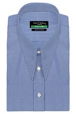 Mens Spear Dagger Long Collar Shirt Mid Blue pinstripe Vintage Goodfellas Cotton