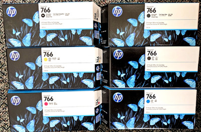 Set of 6 HP 766 P2V89A thru P2V94A 300ml Printer Ink DesignJet sealed cartridges