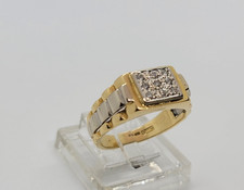 18ct Gold Ring Bi-Colour 0.09ct Diamond Patterned Signet M Mens Jewellery Unisex