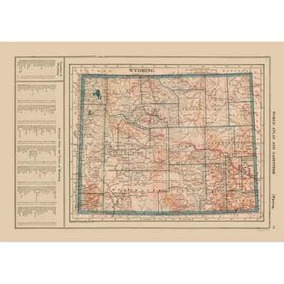 Historic State Map - Wyoming - Poates 1921 - Vintage Wall Art