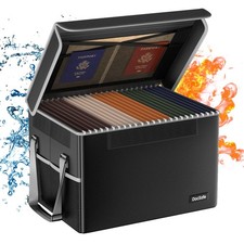 File Box Fireproof Storage Organizer Lid Collapsible Filing Case Handle Blk
