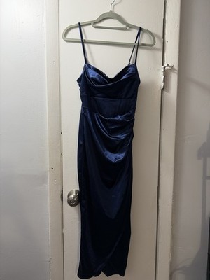 Windsor Formal Maxi Dress Blue Satin Spaghetti Straps Size Small