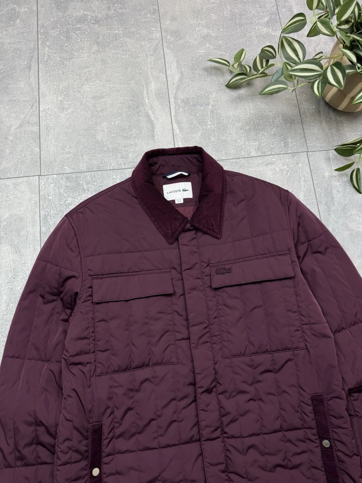 Lacoste Quilted Burgundy Coat Collared Men’s Zip Up Jacket Size M - Image 4 of 4