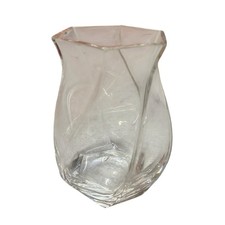 Heavy Crystal Twisted Hexagon Vase 9  Tall - Faceted Clear Art Glass Flower Vase