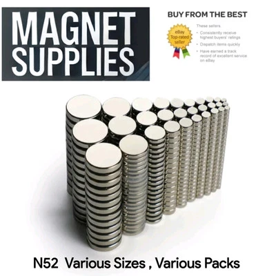 MAGNETSUPPLIES Strongest N52 Magnets Strong Various Size 2-30mm DIY, Craft,Small Disc Magnet,
