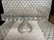 Fostoria AMERICAN BLUE JEWEL Clear Square Cake Stand w/ Rum Well RARE 1920s  EUC