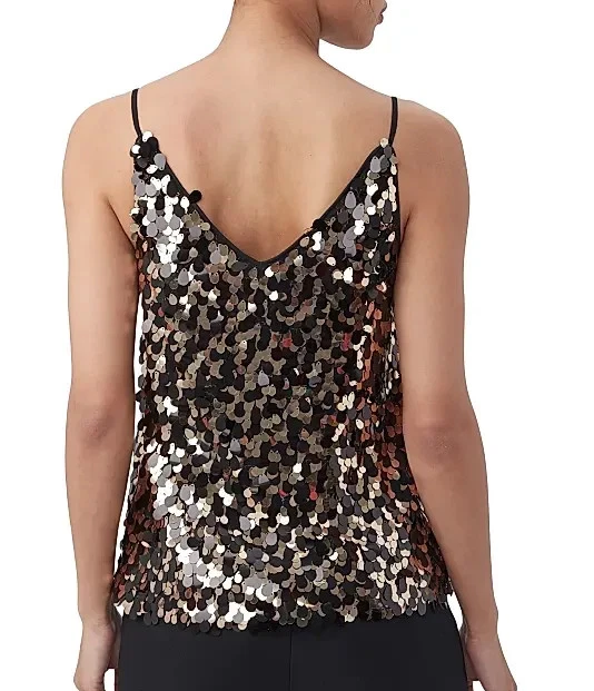 NUEVO CON ETIQUETAS - Camiseta sin mangas Trina Turk 'Becca' lentejuelas camisola, negra/dorada - XLarge Foto 2 de 2