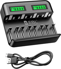 LCD 8 Bay Battery Charger, AA AAA C D Rechargeable Battery Charger for Rechargea