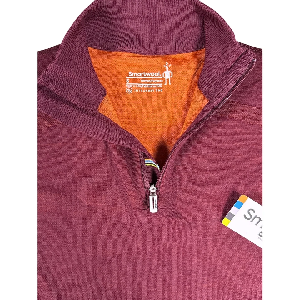 Smartwool Intraknit 200 底层四分之一拉链女式小号红色色块 — 第 4/4 张图片