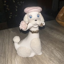 I. W. Rice MCM 1950  s White Spaghetti Poodle Holding Bouquet Night Light No Cord